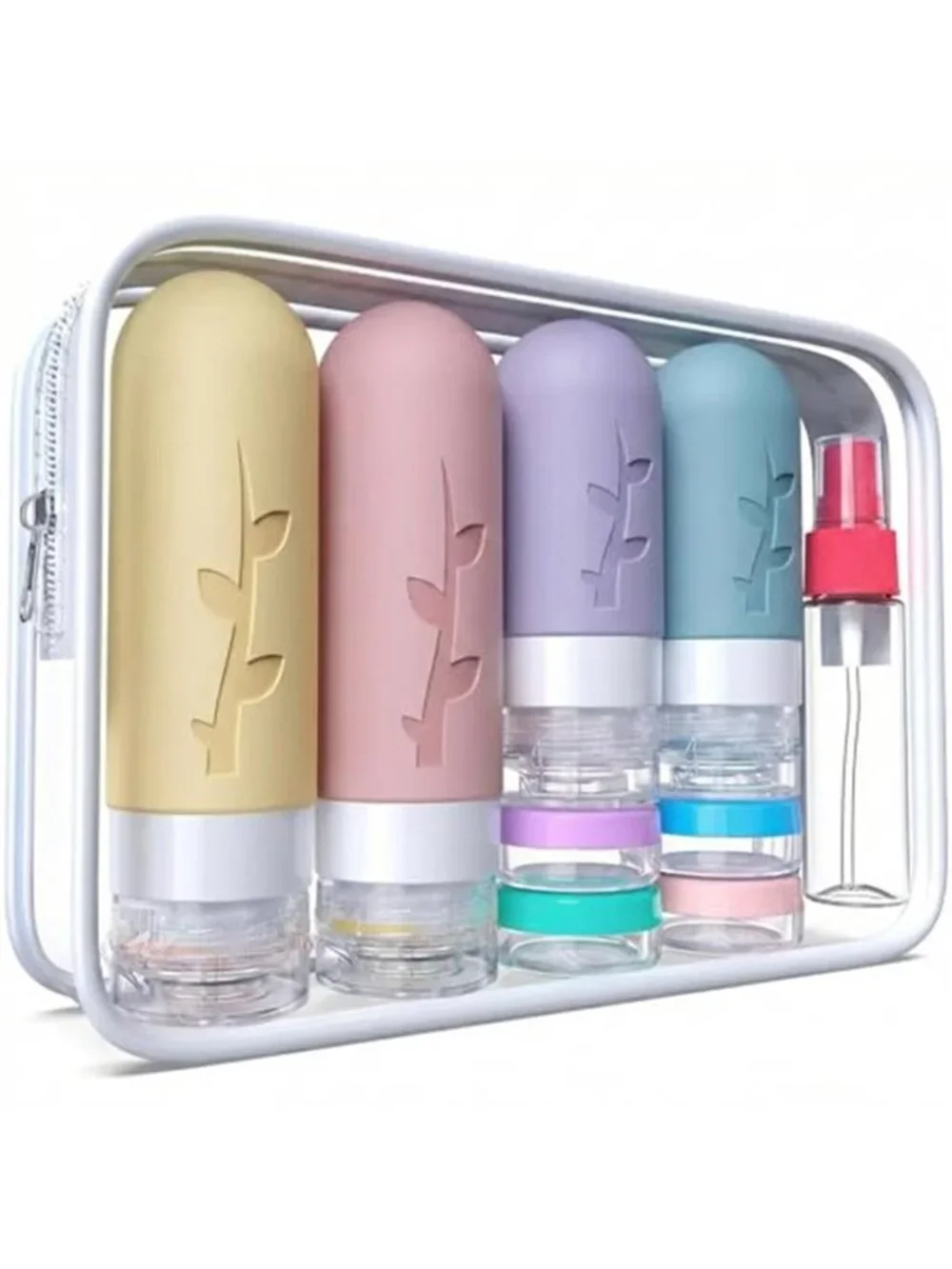 Travel Bottles Toiletry Container Set Leakproof Cosmetic Jars Spray Makeup Bag